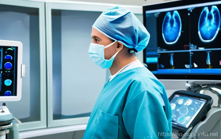 비뇨기계 간호 - A compassionate female urological nurse, wearing a clean light blue scrub top and dark pants, sits o...