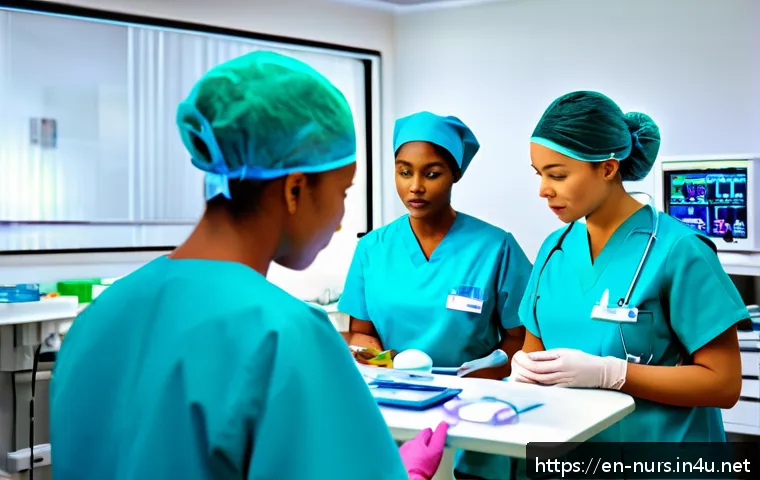 응급실 ER  간호사 역할 - A busy emergency room scene showing a diverse team of ER nurses and doctors rapidly assessing multip...